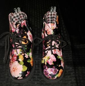 Floral Patent Leather Combat Boots
